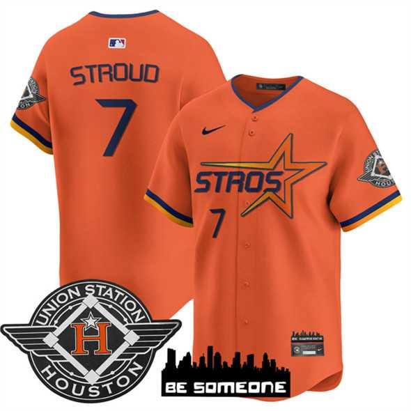 Mens Houston Astros #7 C.J. Stroud Orange 2025 City Connect Limited Stitched Jersey Dzhi